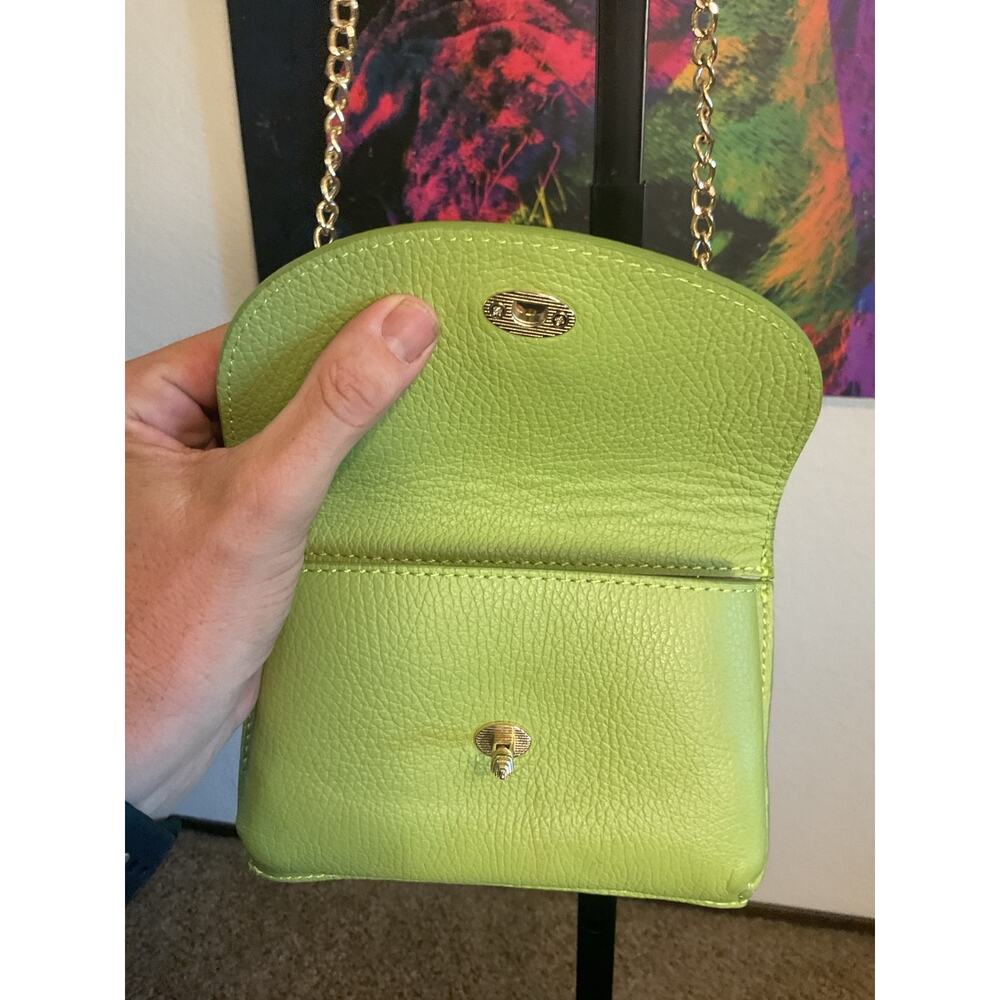 Vera Pelle Made in Italy Lime Green Leather Bee Crossbody Purse Mini Bag - Picture 3 of 7